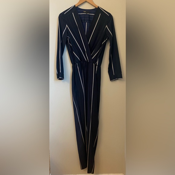MAJE Panti V-neck Pinstriped Woven Jumpsuit In Marine Size 36 or Small - Picture 3 of 15